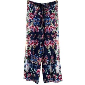 Johnny Was Maya Wrap Pants Women Medium Blue Floral EUC Wide Leg Viscose
